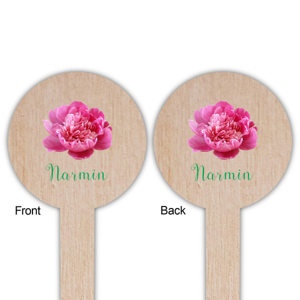 Watercolor Peonies Wooden 6" Food Pick - Round - Double Sided - Front & Back