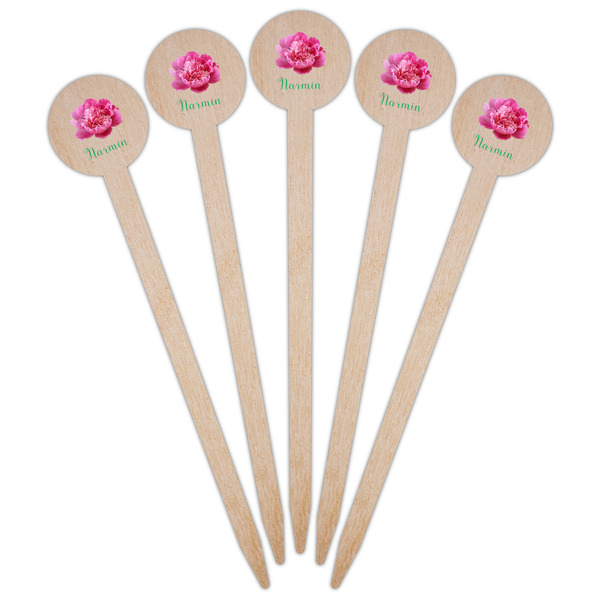 Watercolor Peonies Wooden 6" Food Pick - Round - Fan View