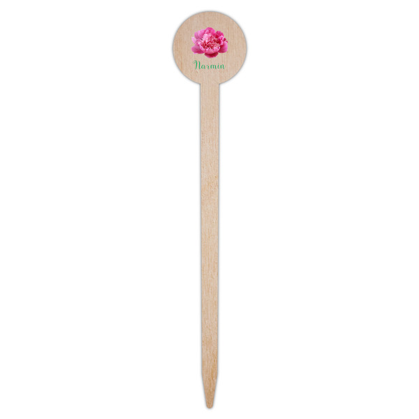 Watercolor Peonies Wooden 6" Food Pick - Round - Single Pick
