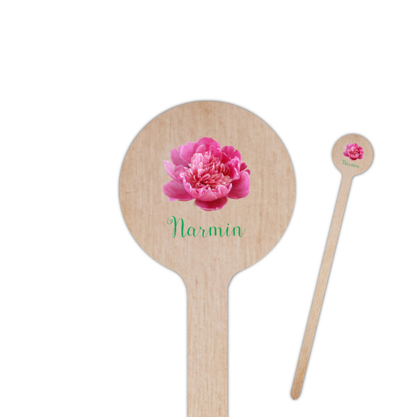 Custom Watercolor Peonies 6" Round Wooden Stir Sticks - Single Sided (Personalized)