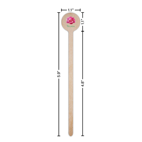 Watercolor Peonies Wooden 6" Stir Stick - Round - Dimensions