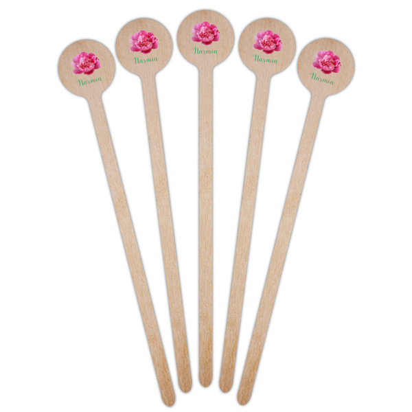 Watercolor Peonies Wooden 6" Stir Stick - Round - Fan View