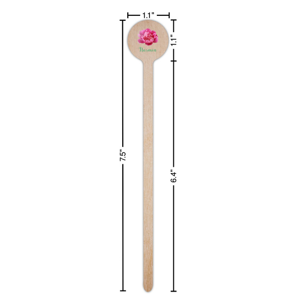 Watercolor Peonies Wooden 7.5" Stir Stick - Round - Dimensions