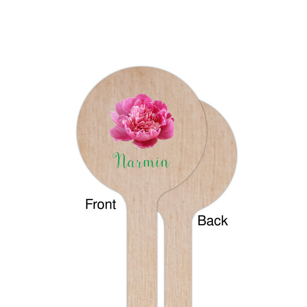 Watercolor Peonies Wooden 7.5" Stir Stick - Round - Single Sided - Front & Back