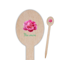 Watercolor Peonies Oval Wooden Food Picks - Single Sided (Personalized)