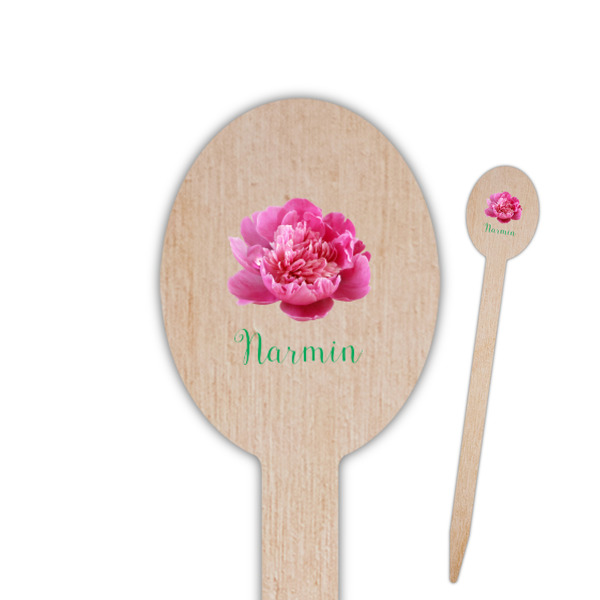Custom Watercolor Peonies Oval Wooden Food Picks - Single Sided (Personalized)