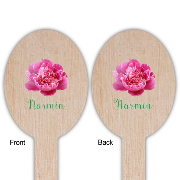 Watercolor Peonies Wooden Food Pick - Oval - Double Sided - Front & Back