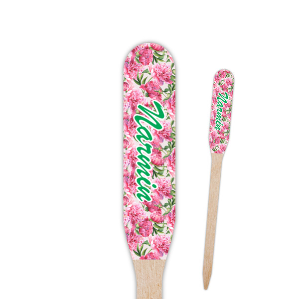 Custom Watercolor Peonies Paddle Wooden Food Picks (Personalized)