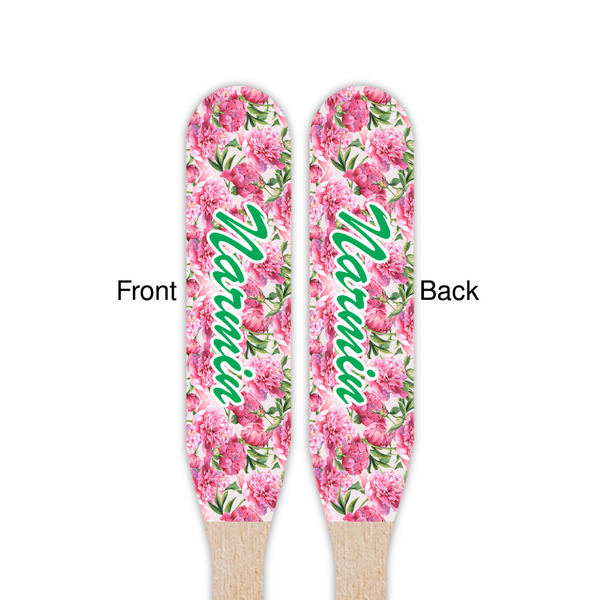 Watercolor Peonies Wooden Food Pick - Paddle - Double Sided - Front & Back