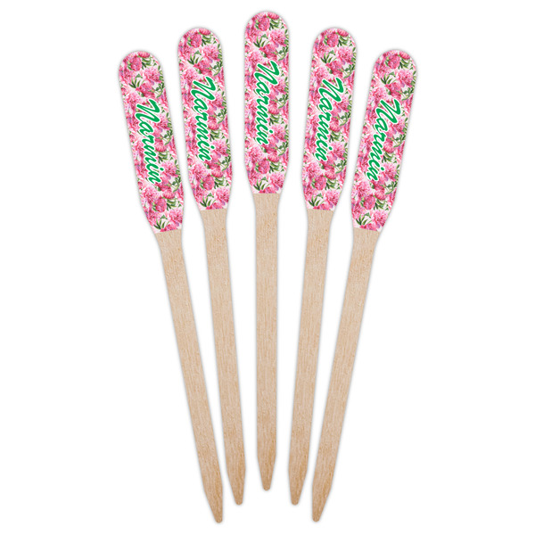 Watercolor Peonies Wooden Food Pick - Paddle - Fan View