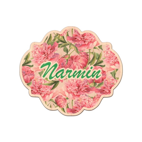 Custom Watercolor Peonies Genuine Maple or Cherry Wood Sticker (Personalized)