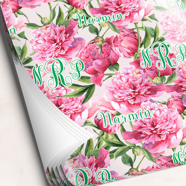 Custom Watercolor Peonies Wrapping Paper Sheets - Single-Sided - 20" x 28" (Personalized)