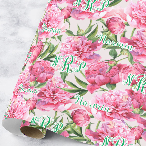 Custom Watercolor Peonies Wrapping Paper Roll - Large (Personalized)