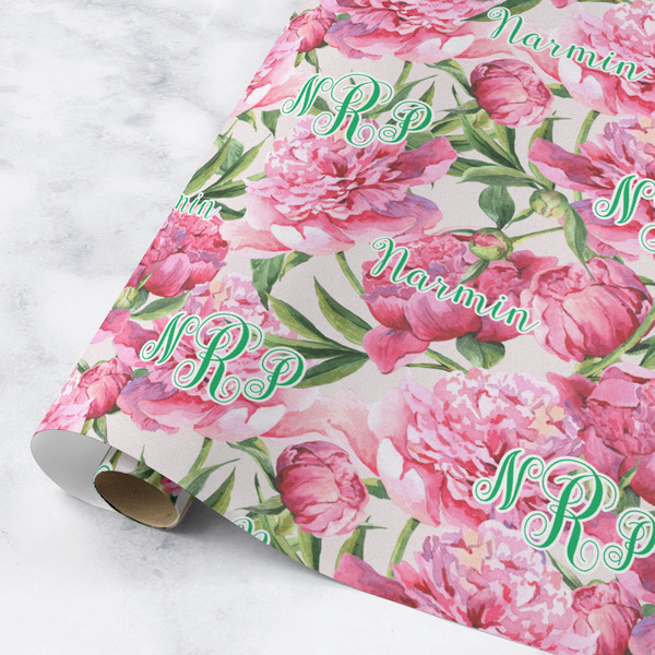 Custom Watercolor Peonies Wrapping Paper Roll - Medium - Matte (Personalized)