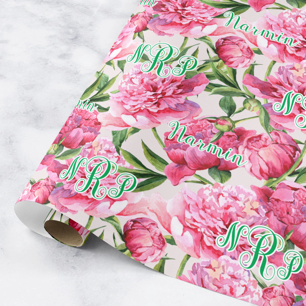 Custom Watercolor Peonies Wrapping Paper Roll - Medium (Personalized)