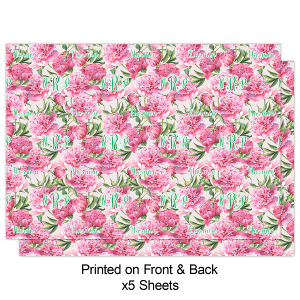 Watercolor Peonies Wrapping Paper Sheet - Double Sided - Front