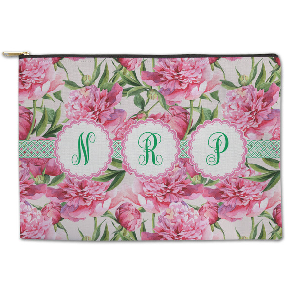 Custom Watercolor Peonies Zipper Pouch - Large - 12.5"x8.5" (Personalized)