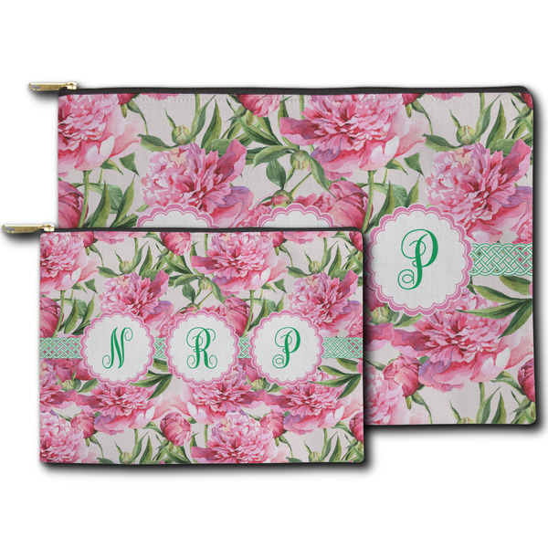 Watercolor Peonies Zippered Pouches - Size Comparison