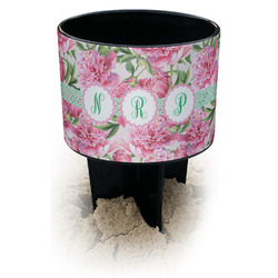 Watercolor Peonies Black Beach Spiker Drink Holder (Personalized)
