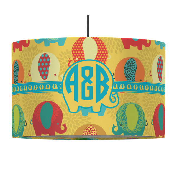 Cute Elephants 12" Drum Lampshade - PENDANT (Fabric)