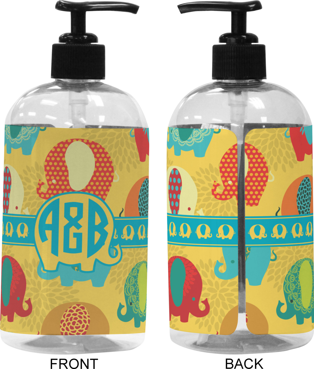 Cute Elephants Plastic Soap / Lotion Dispenser (16 oz Large) (Personalized) YouCustomizeIt