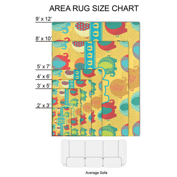 Cute Elephants 2'x3' Indoor Area Rugs - Size Chart