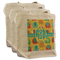 Cute Elephants Reusable Cotton Grocery Bags - Set of 3 (Personalized)