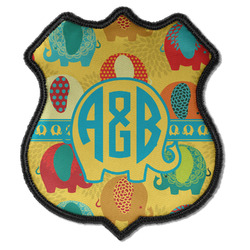 Cute Elephants Iron On Shield Patch C w/ Couple's Names