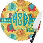 Cute Elephants Round Glass Cutting Board - Small (Personalized)