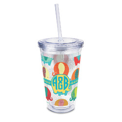 Cute Elephants 16oz Double Wall Acrylic Tumbler with Lid & Straw - Full Print (Personalized)