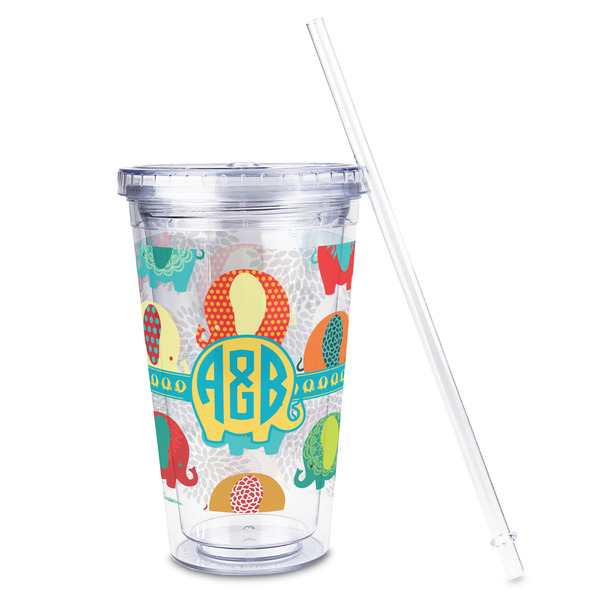Cute Elephants Acrylic Tumbler - Full Print - Front straw out