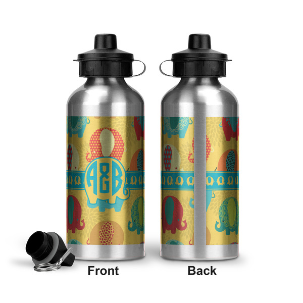 Cute Elephants Aluminum Water Bottle - Front and Back