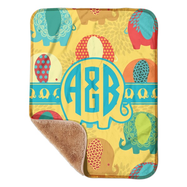 Custom Cute Elephants Sherpa Baby Blanket - 30" x 40" w/ Couple's Names