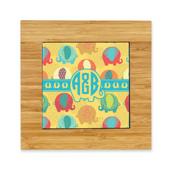 Cute Elephants Bamboo Trivet with Ceramic Tile Insert (Personalized)