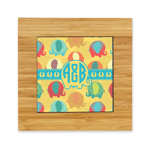 Custom Cute Elephants Bamboo Trivet with Ceramic Tile Insert (Personalized)