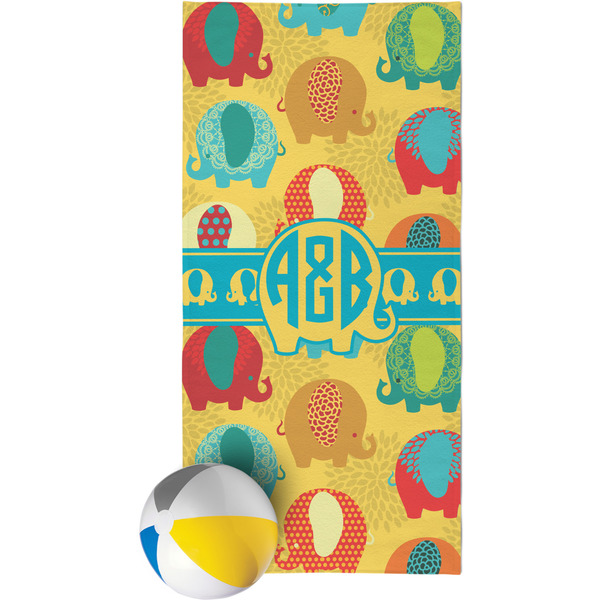 Custom Cute Elephants Beach Towel (Personalized)