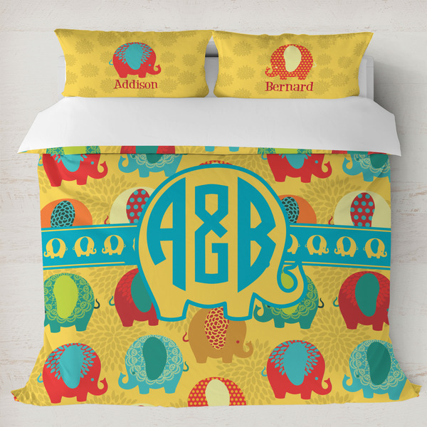 Custom Cute Elephants Duvet Cover Set - King (Personalized)