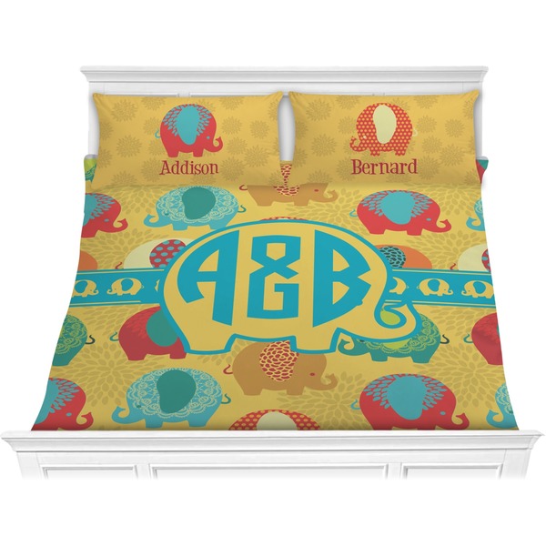 Custom Cute Elephants Comforter Set - King (Personalized)