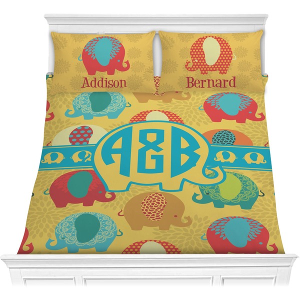 Custom Cute Elephants Comforter Set - Full / Queen (Personalized)
