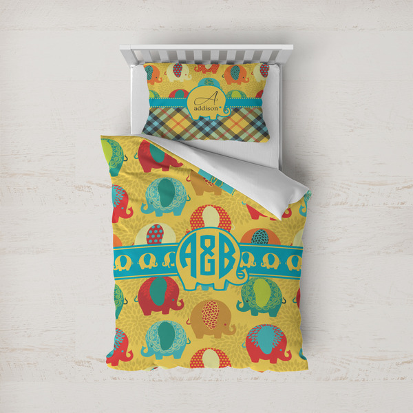 Custom Cute Elephants Duvet Cover Set - Twin (Personalized)