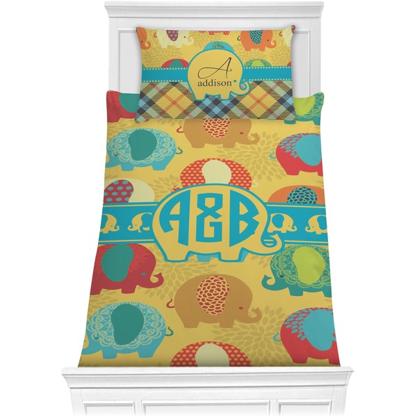 Custom Cute Elephants Comforter Set - Twin XL (Personalized)