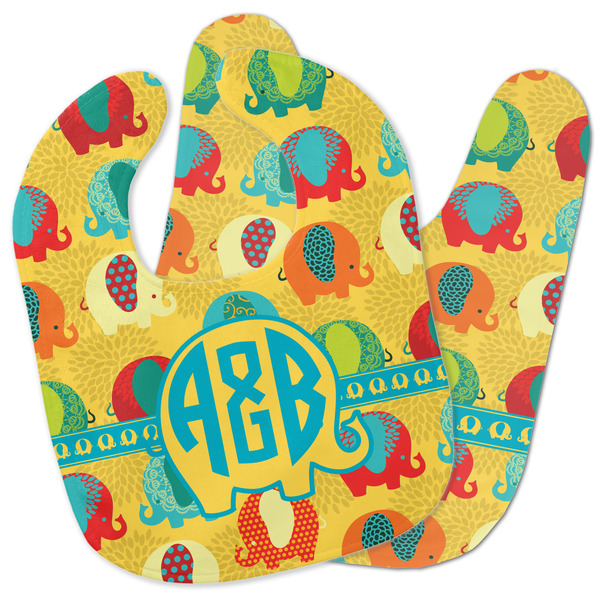 Custom Cute Elephants Baby Bib w/ Couple's Names