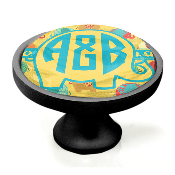 Cute Elephants Black Custom Cabinet Knob (Side)