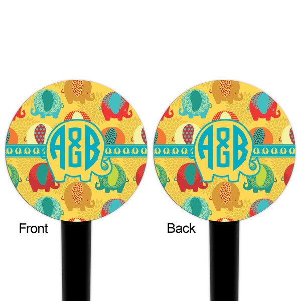 Cute Elephants Black Plastic 4" Food Pick - Round - Double Sided - Front & Back