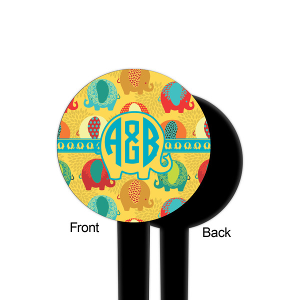 Cute Elephants Black Plastic 4" Food Pick - Round - Single Sided - Front & Back