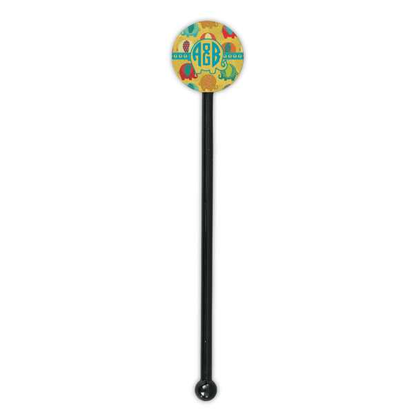 Cute Elephants Black Plastic 5.5" Stir Stick - Round - Single Stick