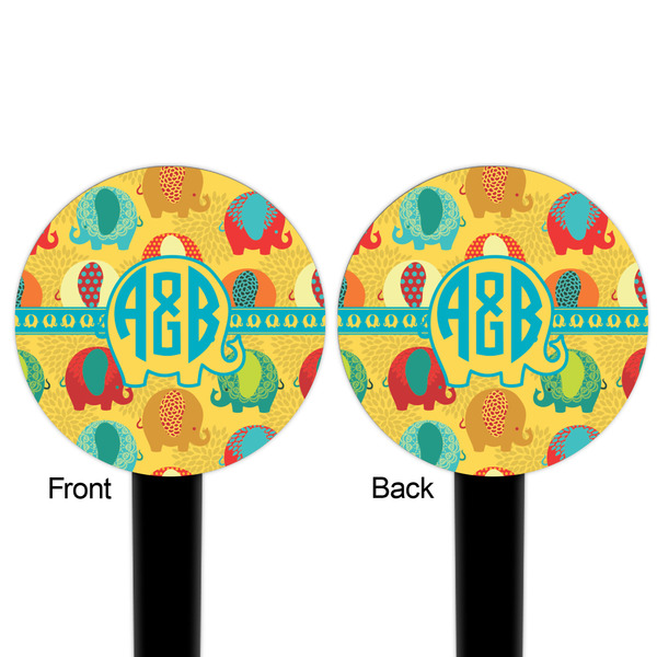 Cute Elephants Black Plastic 6" Food Pick - Round - Double Sided - Front & Back