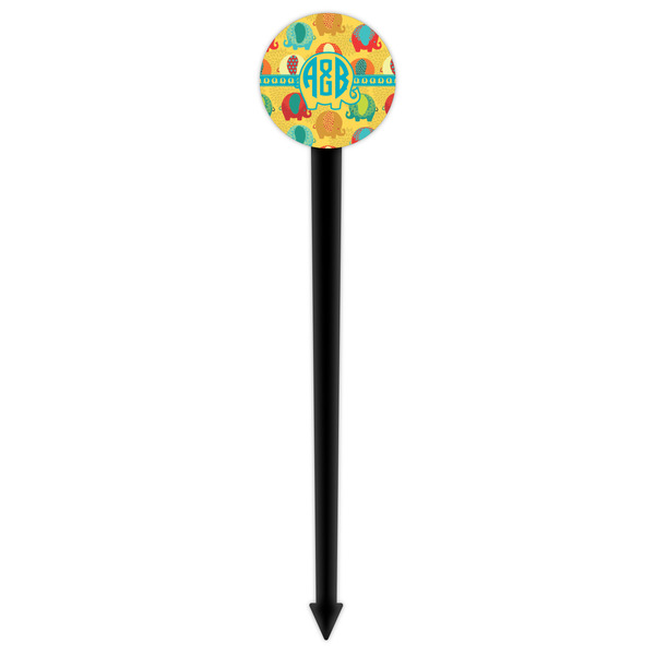 Cute Elephants Black Plastic 6" Food Pick - Round - Single Pick