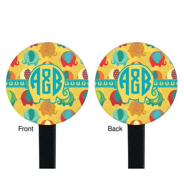 Cute Elephants Black Plastic 7" Stir Stick - Double Sided - Round - Front & Back