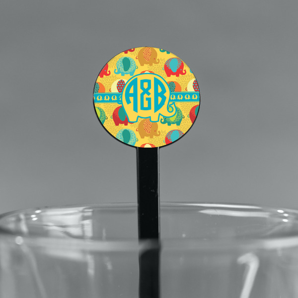 Cute Elephants Black Plastic 7" Stir Stick - Round - Main